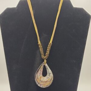 Murano Glass Elegant Gold and Silver Teardrop Pendant Necklace